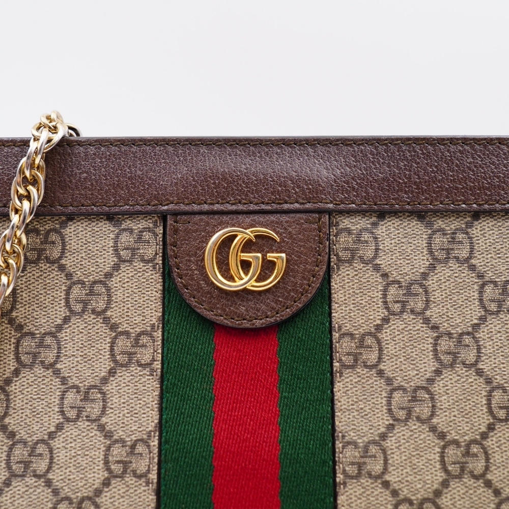Gucci Beige Monogram Shoulder Bag with Green and Red Web Stripe - Picture 2 of 16